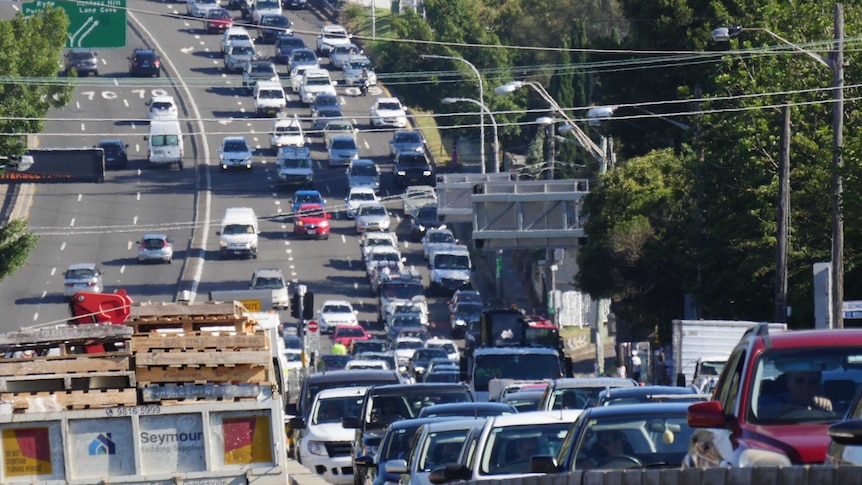 Heavy traffic in Sydney after a car and motorcycle crash earlier this morning.