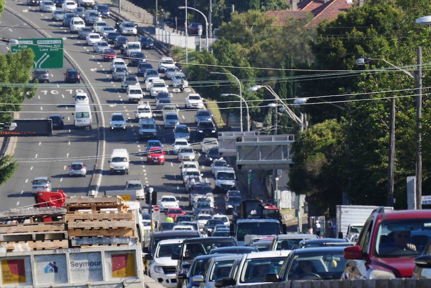 Heavy traffic in Sydney after a car and motorcycle crash earlier this morning.