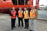 Liberal MPs Eric Abetz, Matthew Groom, Greg Hunt and Eric Hutchinson inspect Aurora Australis.