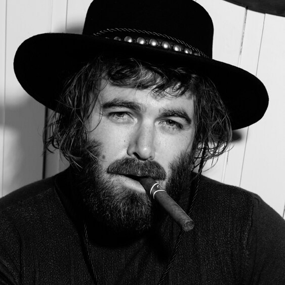 A 2019 black and white press shot of Angus Stone for his Dope Lemon project