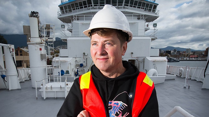 Dr Tim O'Hara on the deck of the Investigator.