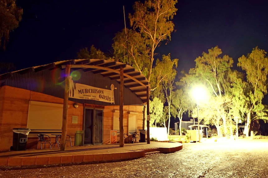 A night photo of the Murchison Settlement