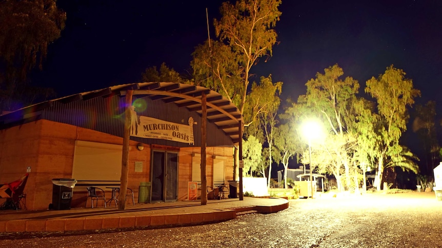 A night photo of the Murchison Settlement