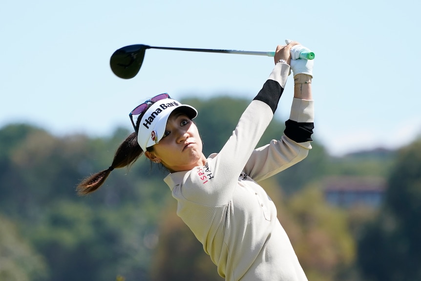Lydia Ko looks ahead after teeing off on the gold course.