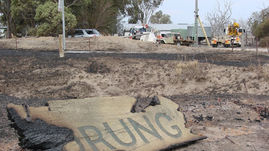 All that's left of the sign that used to greet visitors to Laurie Thomas' property