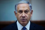 A close-up of Benjamin Netanyahu's face