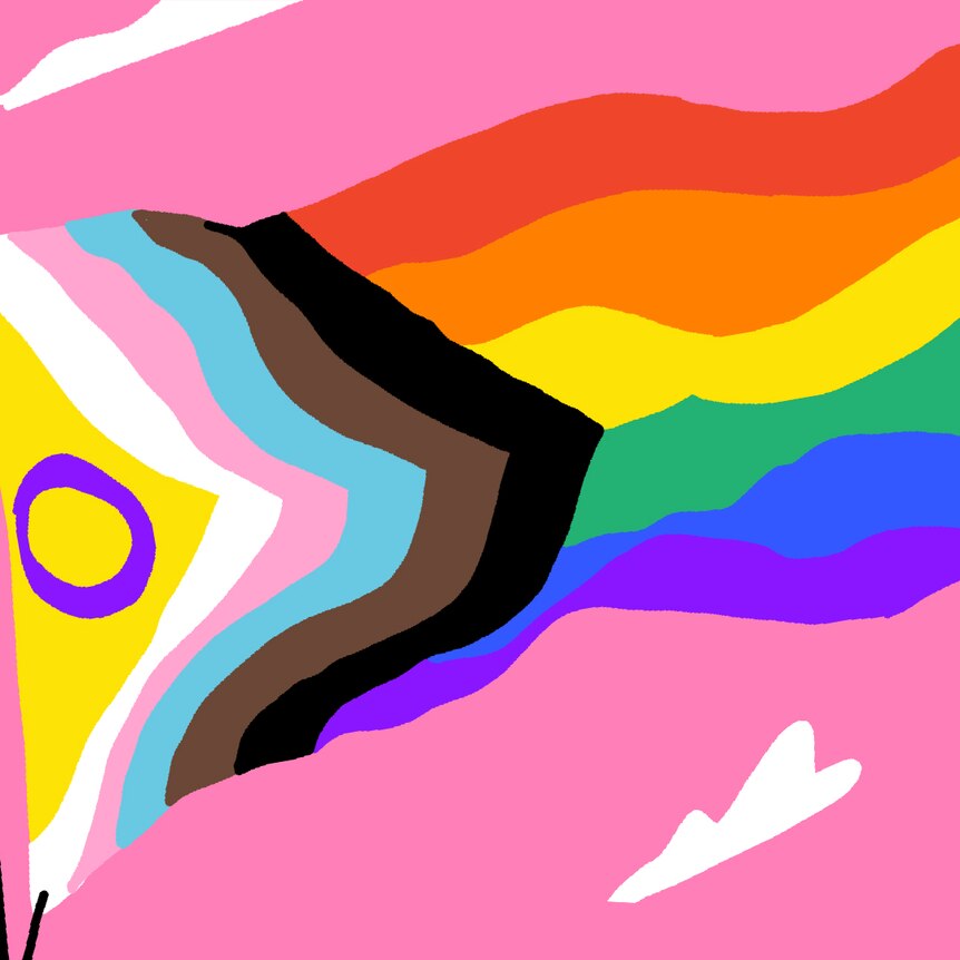 An illustration of the progressive pride flag