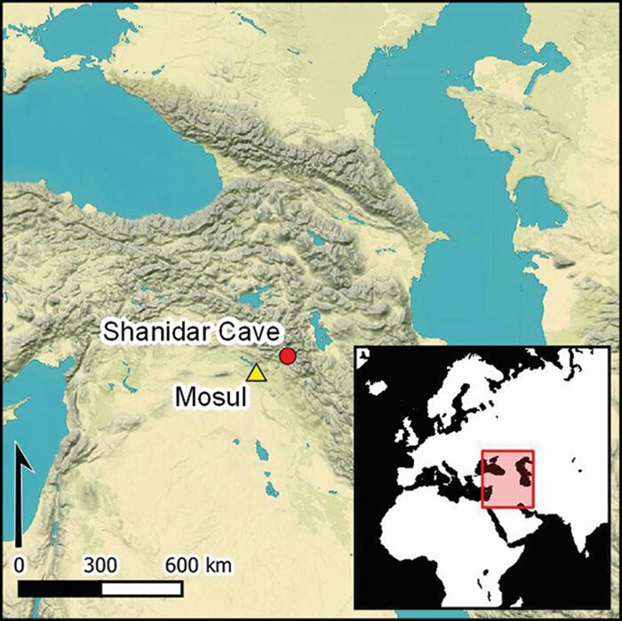 Map showing location of Shanidar Cave in Iraqi Kurdistan