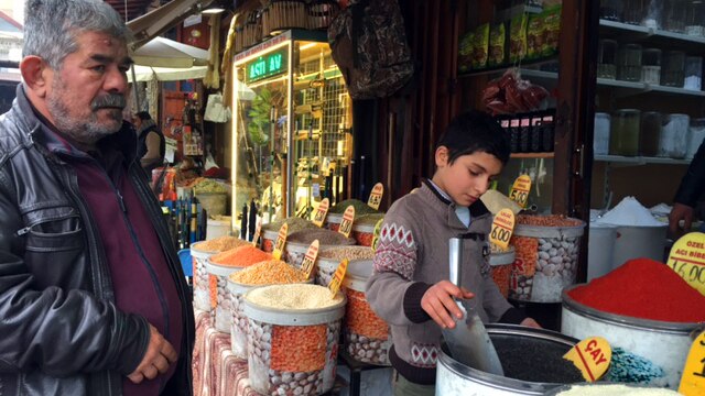 Syrian Bashar works in a spice shop in Gaziantep