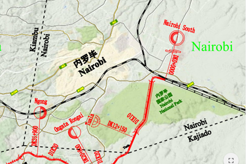 Map of route through Nairobi National Park