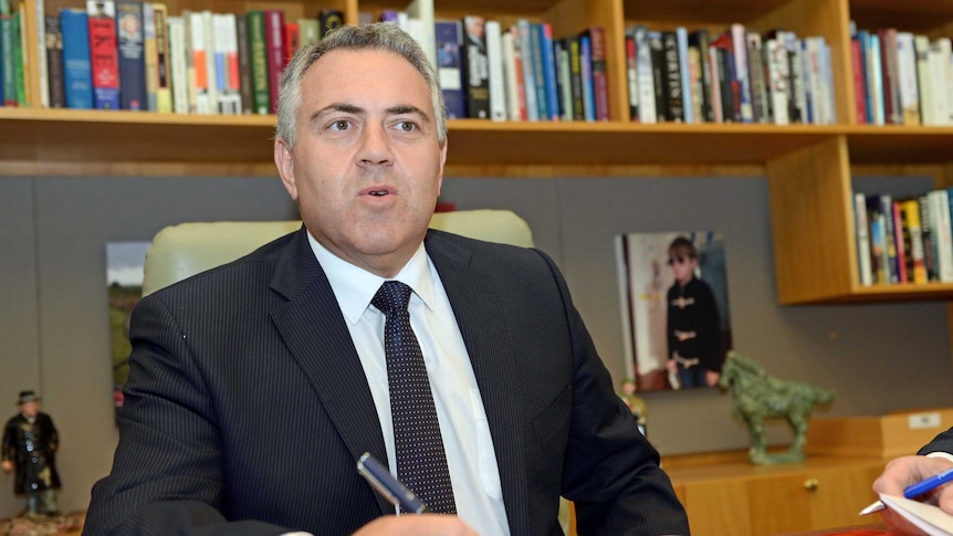 Federal Treasurer Joe Hockey checks the Mid-Year Economic and Fiscal Outlook