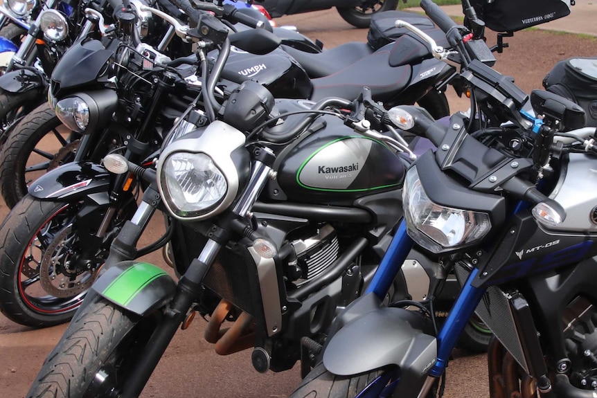 Motorcycles belonging to a group of Tasmanian women parked.
