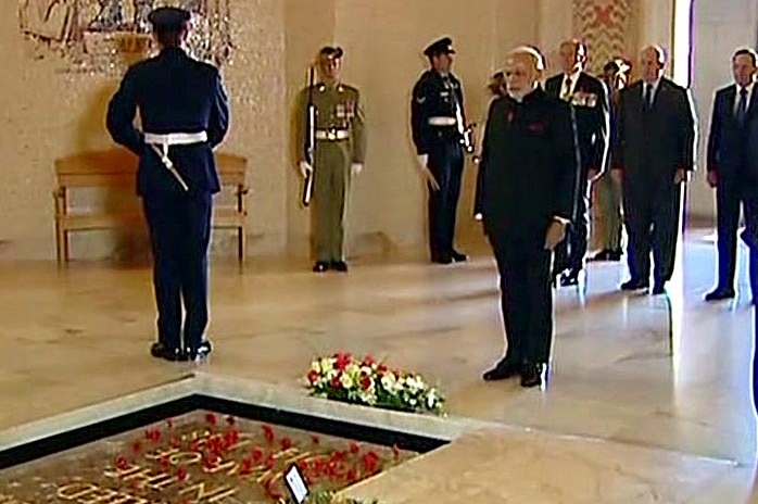 Mr Modi began the day with a wreath laying at the Australian War Memorial.