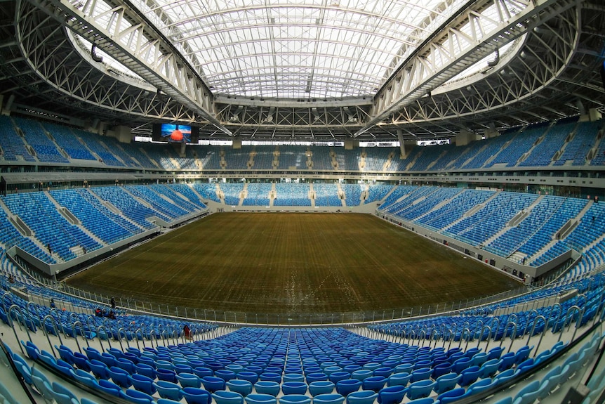 The interior of the Krestovsky Stadium in St Petersburg.