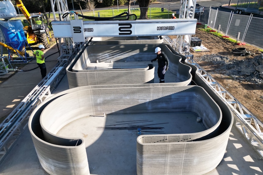 an aerial shot of a 3D printed toilet block.