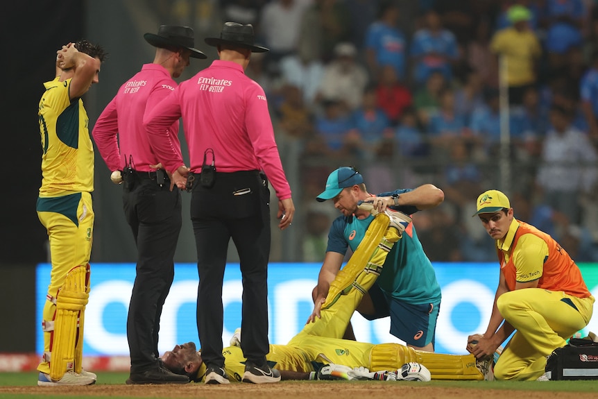 Glenn Maxwell of Australia reacts during the ICC Men's Cricket World Cup.