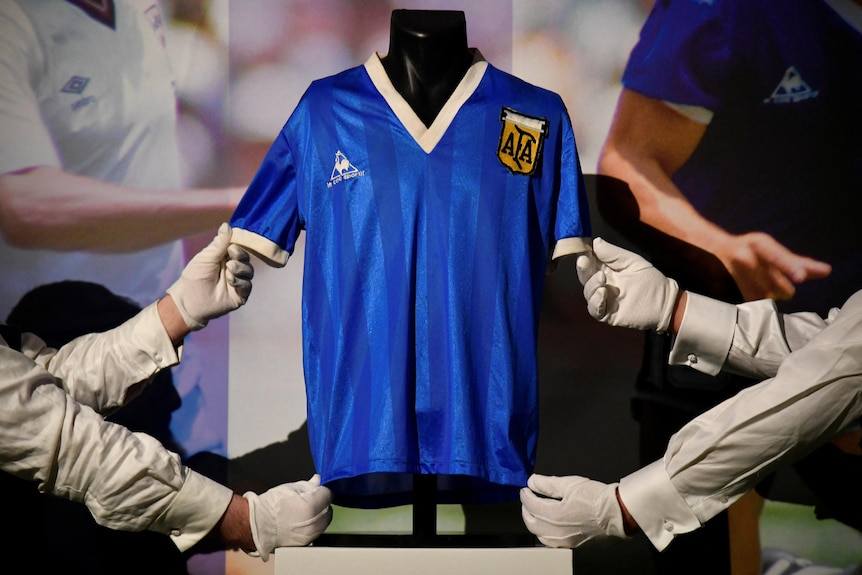 Argentina football team shirt on display at Sotheby's 