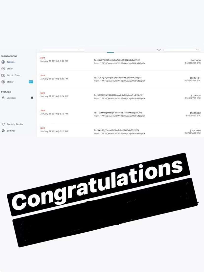 A screenshot from an Instagram stories shows a list of fake transactions from a Bitcoin scam.