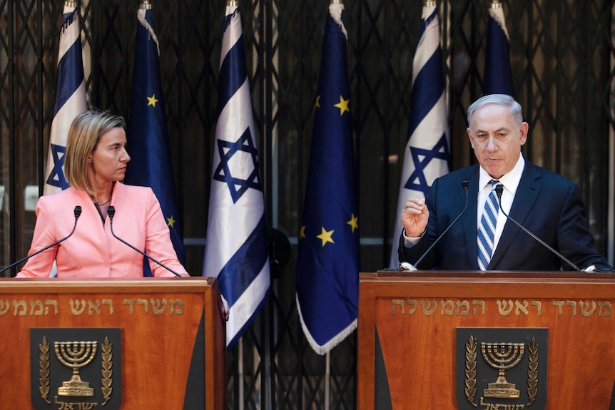 Israeli prime minister Benjamin Netanyahu (right) with EU foreign policy chief Federica Mogherini