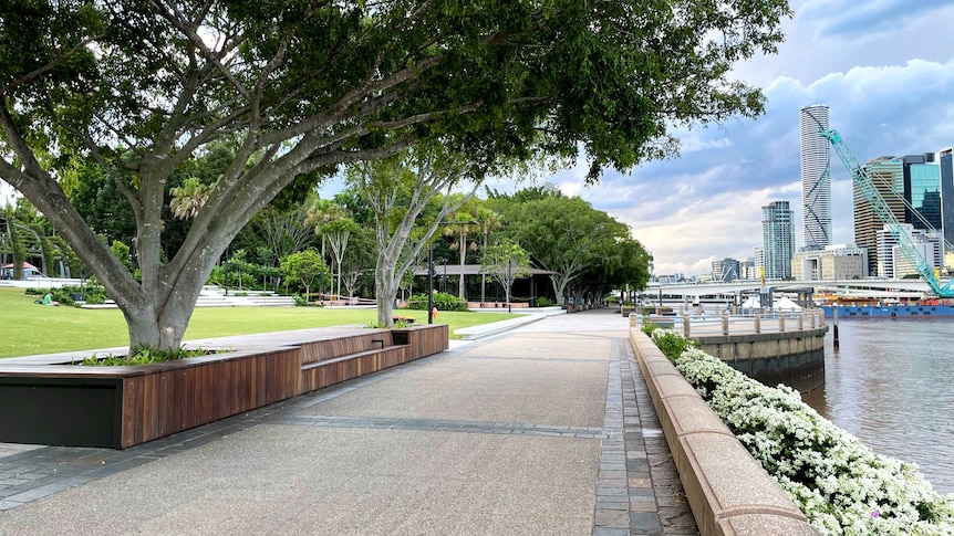 Empty walkway along the river in south bank.