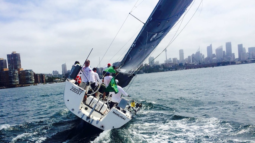 Mahligai crew training for Sydney to Hobart yacht race in Sydney Harbour.