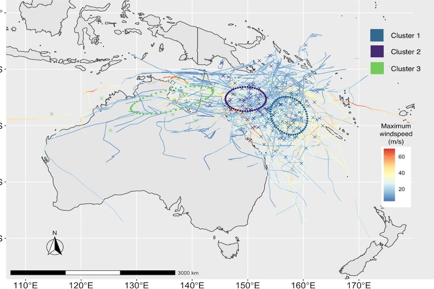 A map shows three clusters of cyclones