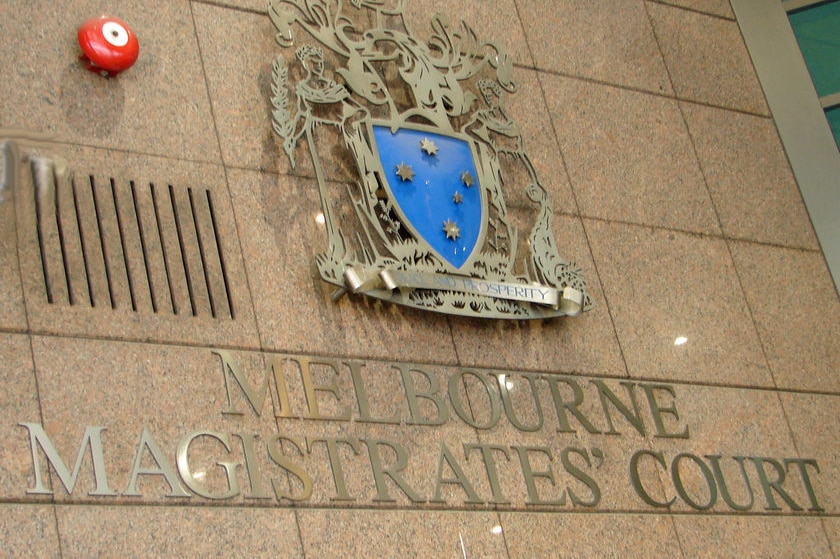 A Melbourne Magistrates Court sign on the building. 
