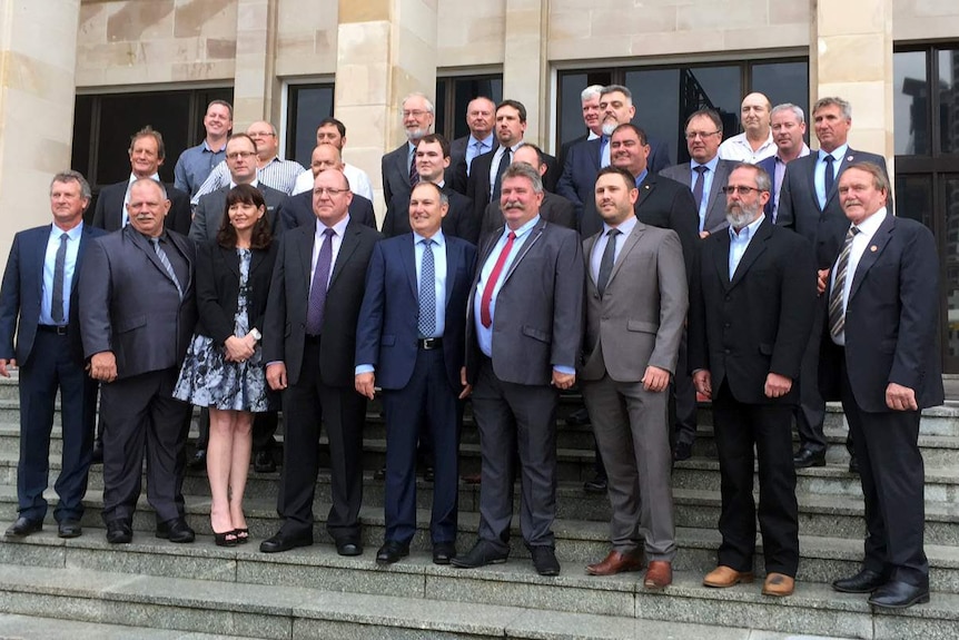 Shooters, Fishers and Farmers Party candidates for the 2017 election campaign on the steps of WA's Parliament House.