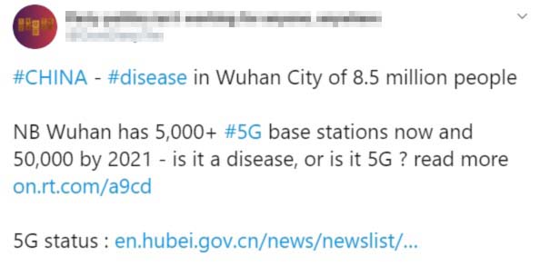 The first known online appearance of the conspiracy theory linking coronavirus to 5G.