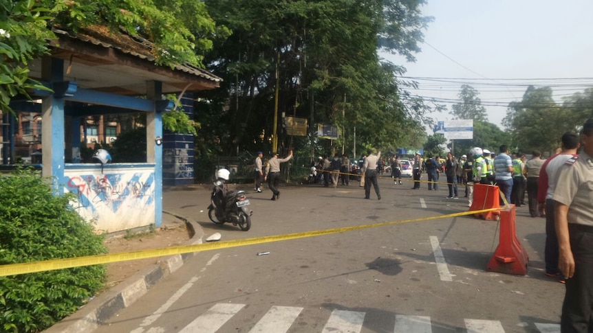 Scene of a police stabbing incident outside Jakarta, by a suspected Islamic State sympathiser, October 20 2016.