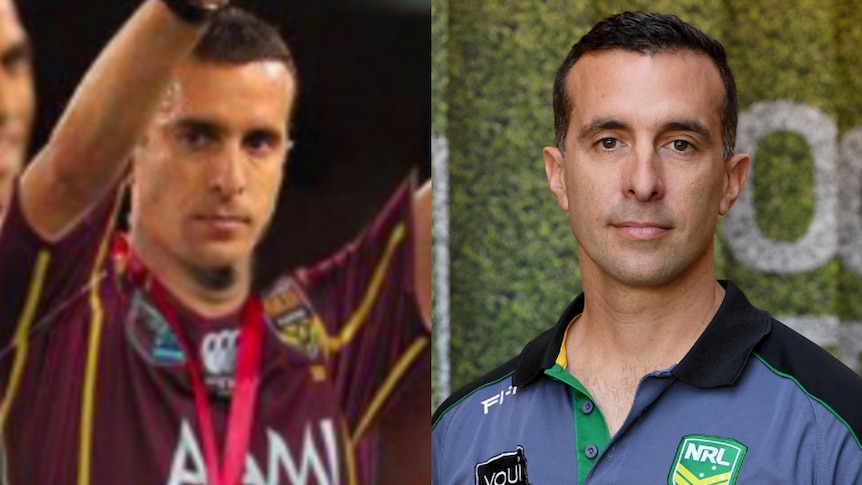 A composite image of two men wearing different shirts.