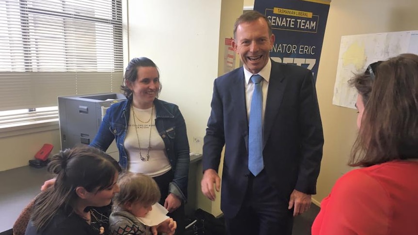Tony Abbott with anti-same sex marriage campaigners in Hobart, September 21, 2017.