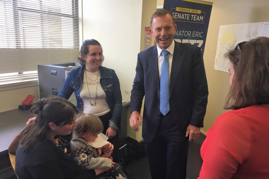 Tony Abbott with anti-same sex marriage campaigners in Hobart, September 21, 2017.