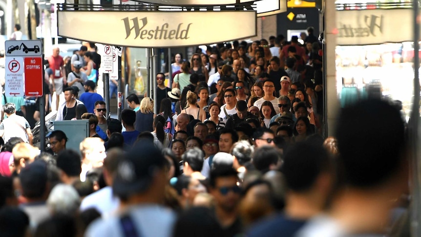 Shoppers are seen in the Central Business District in Sydney