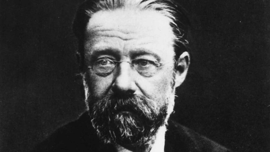 Composer Smetana posing for a black and white photo