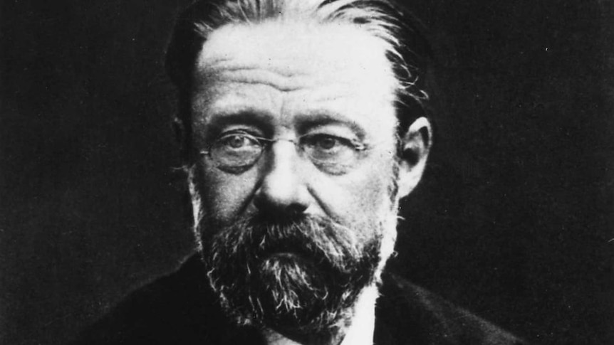 Composer Smetana posing for a black and white photo