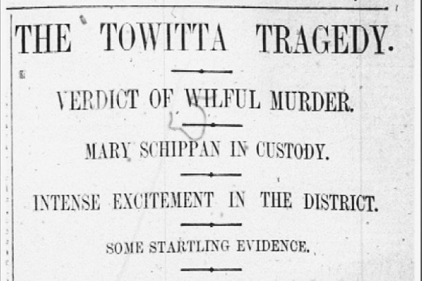 A newspaper clipping of the Towitta murder coverage