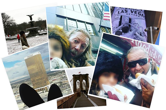 Pics of Morales and wife at New York and Las Vegas tourist sites.