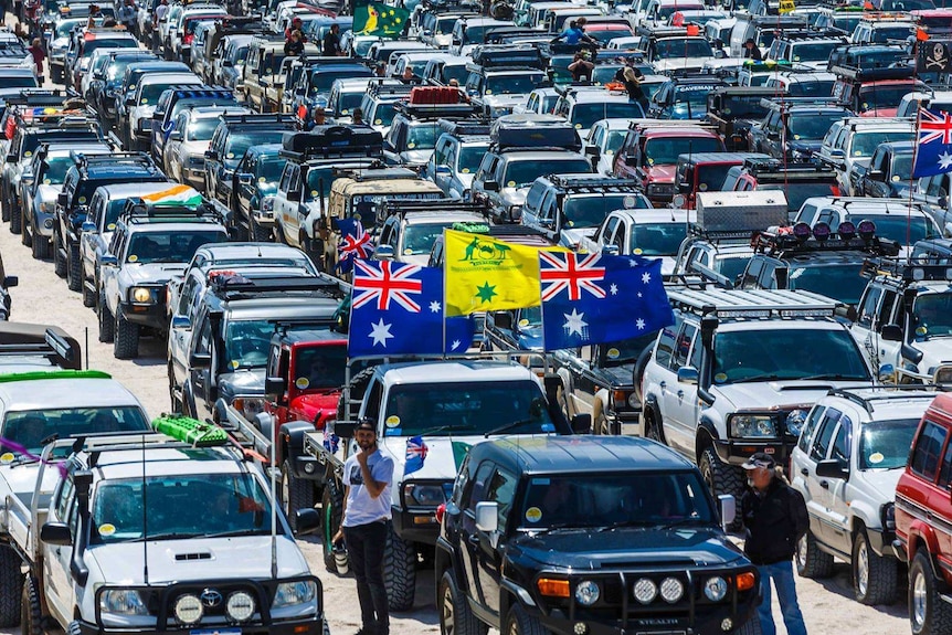 A photo of the start of the world record attempt for the largest convoy of off-road vehicles