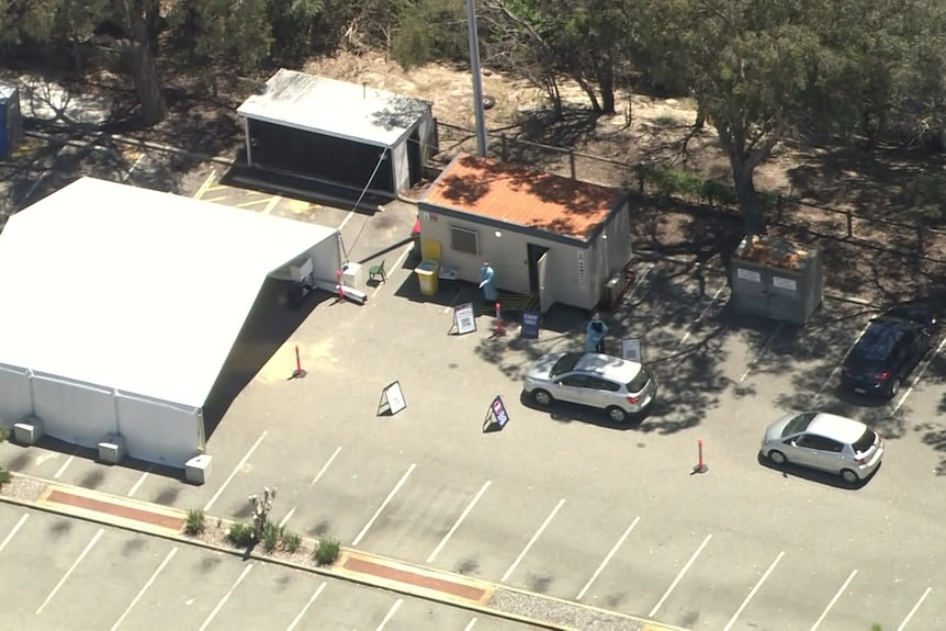 Cars at a drive-in testing clinic