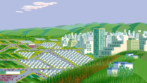 illustration of silicon valley like city
