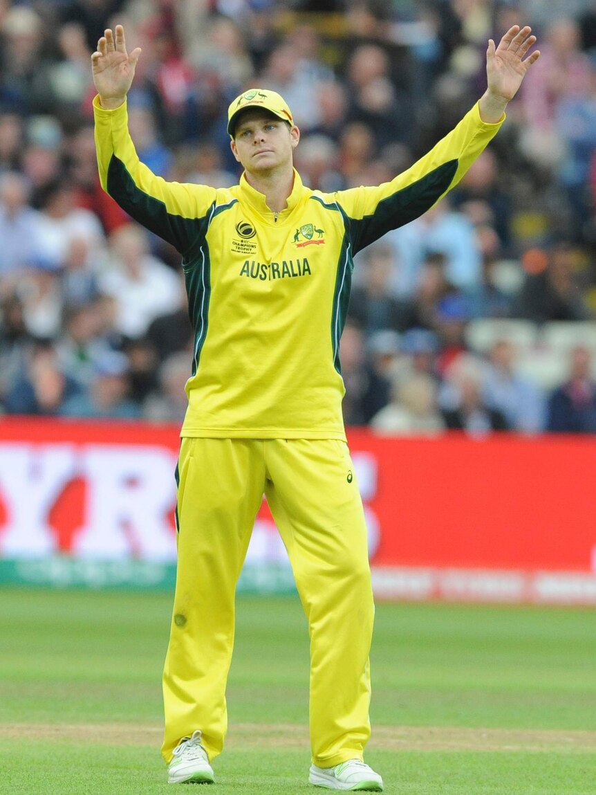 Australia captain Steve Smith gestures in frustration during Champions Trophy loss to England