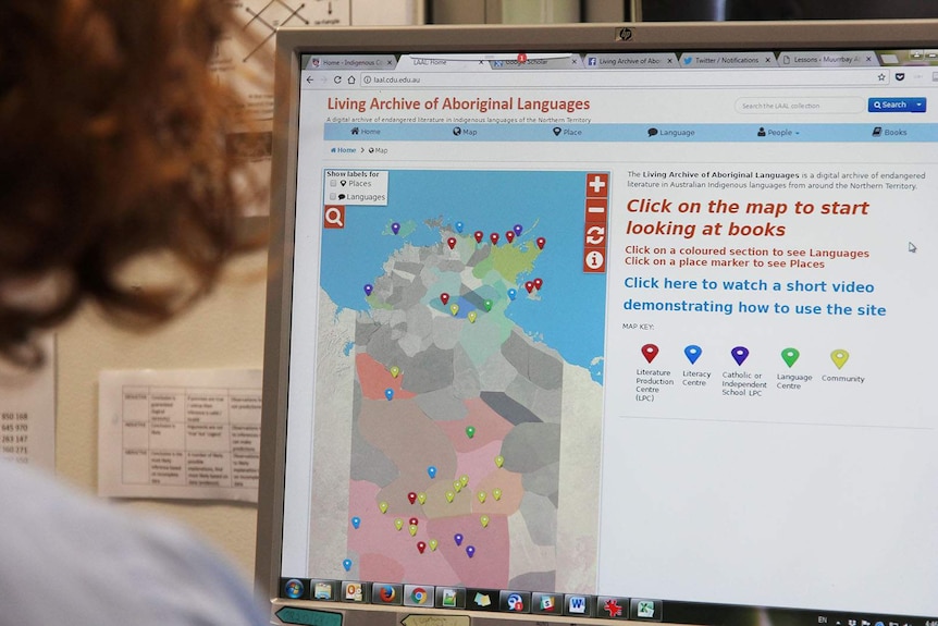 A computer screen showing the Living Archive of Aboriginal Languages.