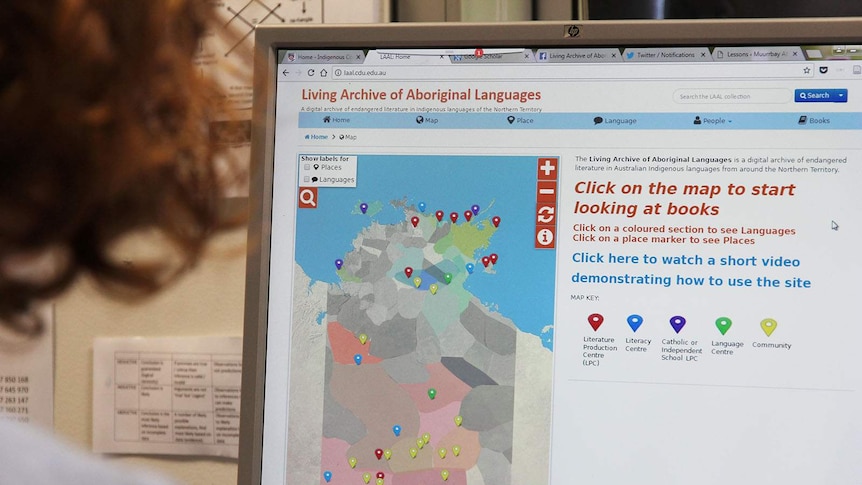 A computer screen showing the Living Archive of Aboriginal Languages.