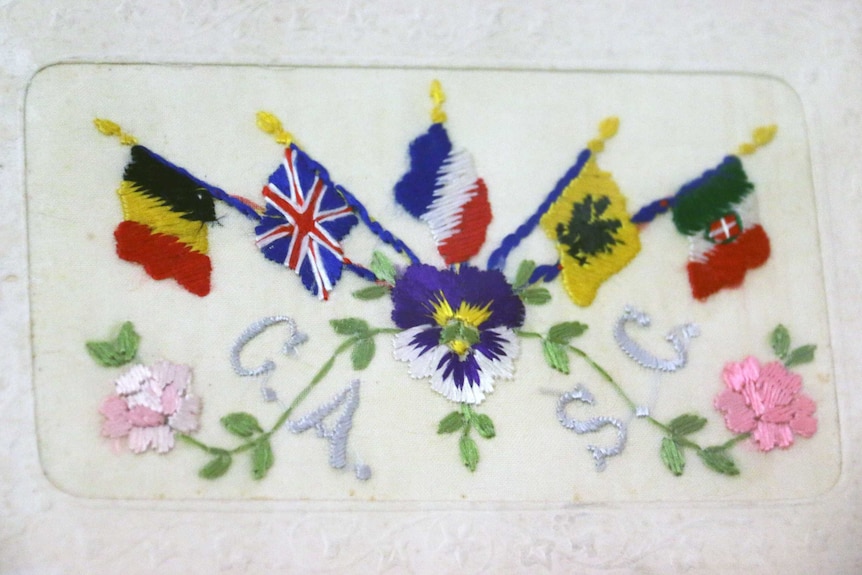 Hand embroidered silk postcard from WWI soldier