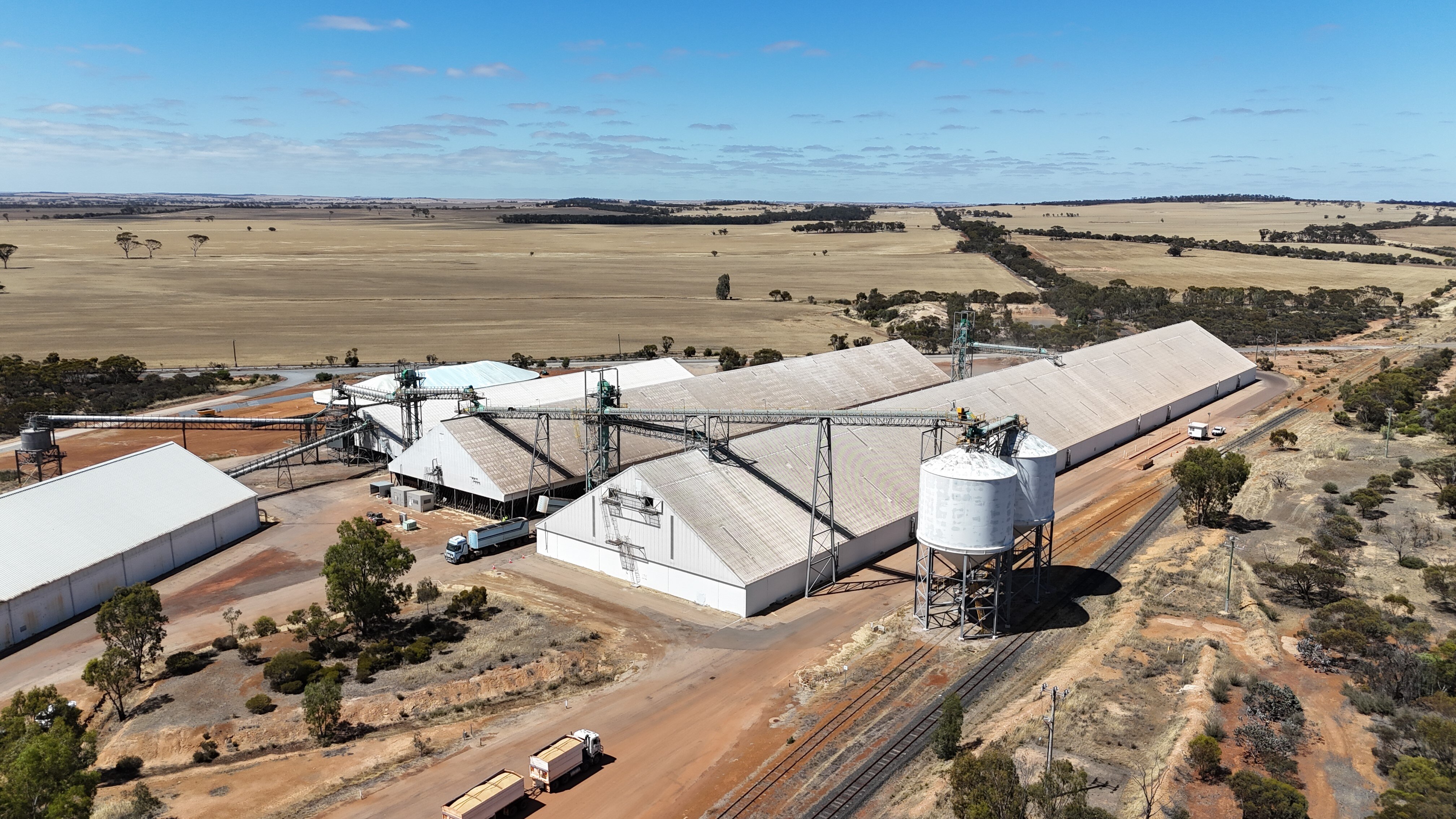 Drone shot of a bulk grain receival site