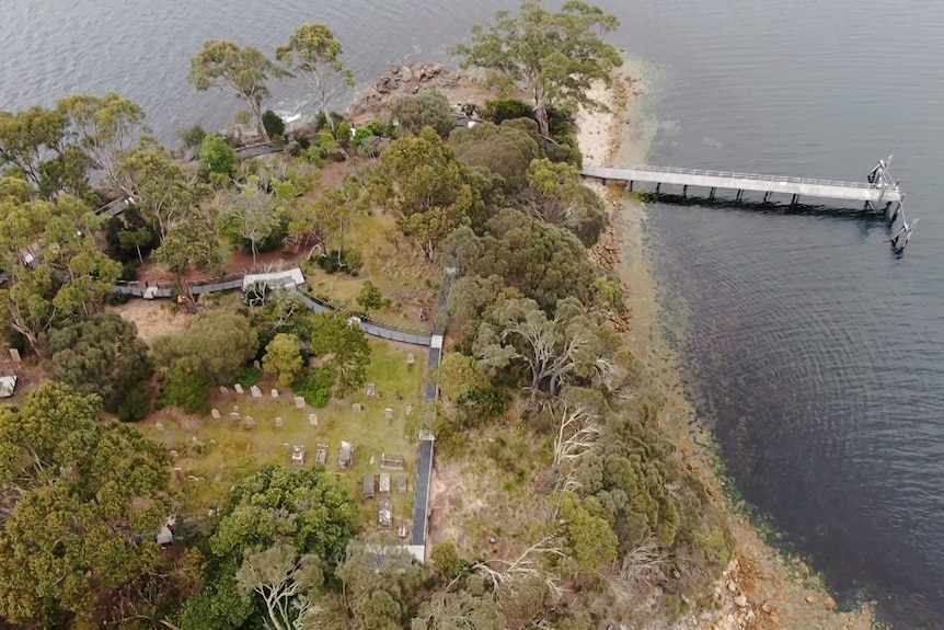 An aerial shot of the Isle of the Dead.