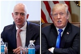 A combination photo of Jeff Bezos and Donald Trump.