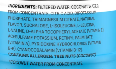 The ingredients listed for the Ice Pop flavour of Prime Hydrate.