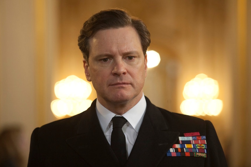 Colin Firth dons a suit adorned with military awards for his portrayal of prince albert.